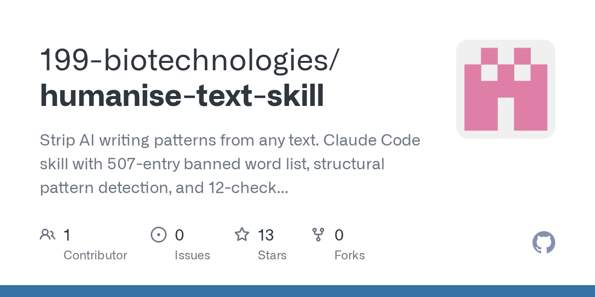Humanise Text Skill — AI skill for Claude Code