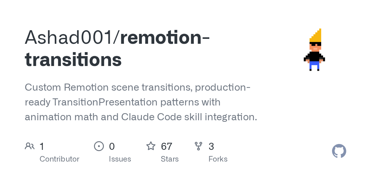 Remotion Transitions — Development skill for Claude Code