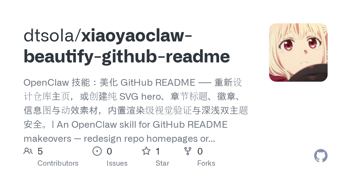 Xiaoyaoclaw Beautify GitHub Readme — Documentation skill for Claude Code