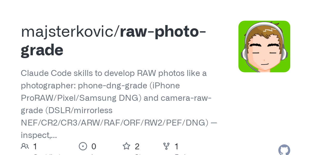 Raw Photo Grade — Git skill for Claude Code