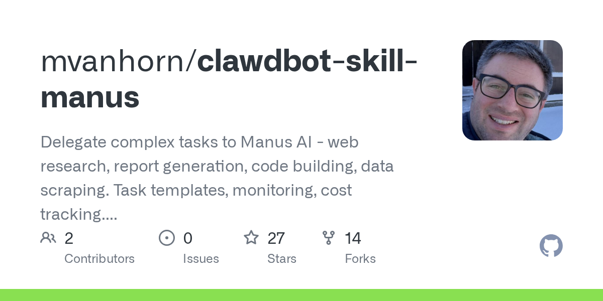Clawdbot Skill Manus — Data skill for Claude Code