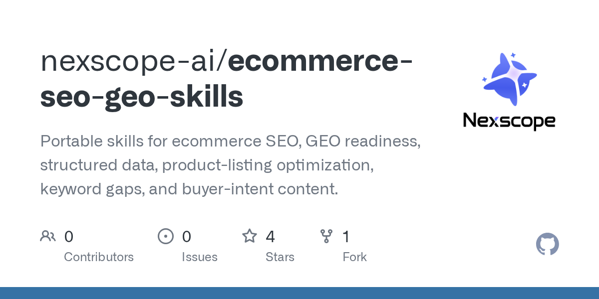 Ecommerce SEO Geo Skills — Data skill for Claude Code