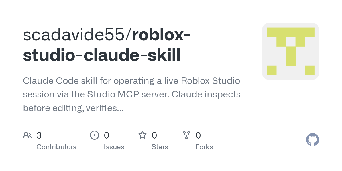 Roblox Studio Claude Skill — Development skill for Claude Code