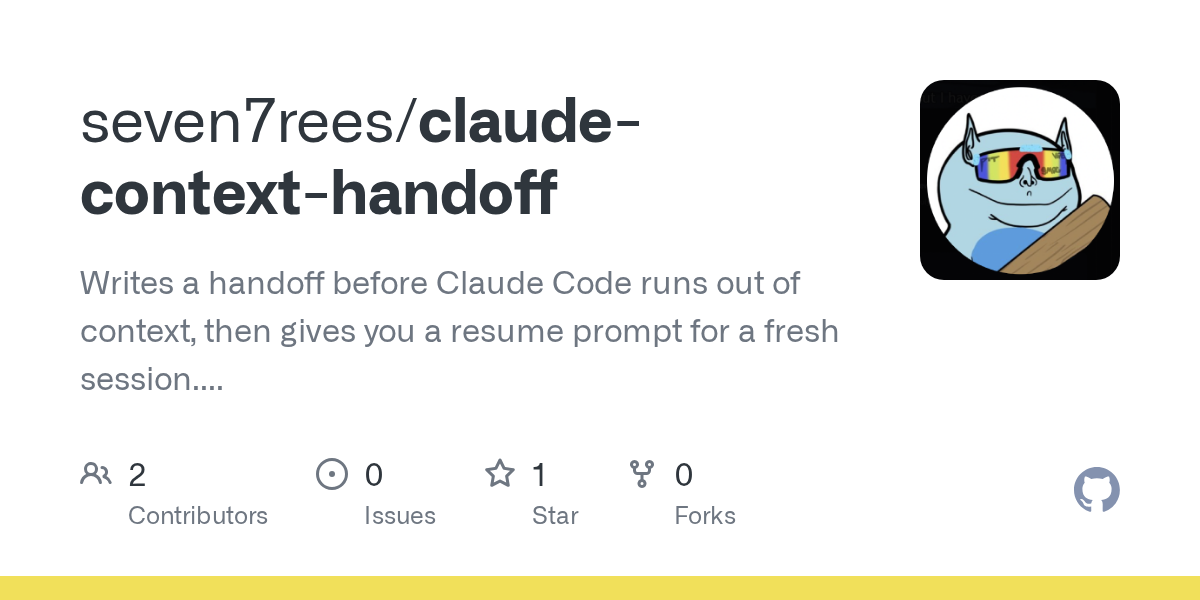 Claude Context Handoff — Development skill for Claude Code