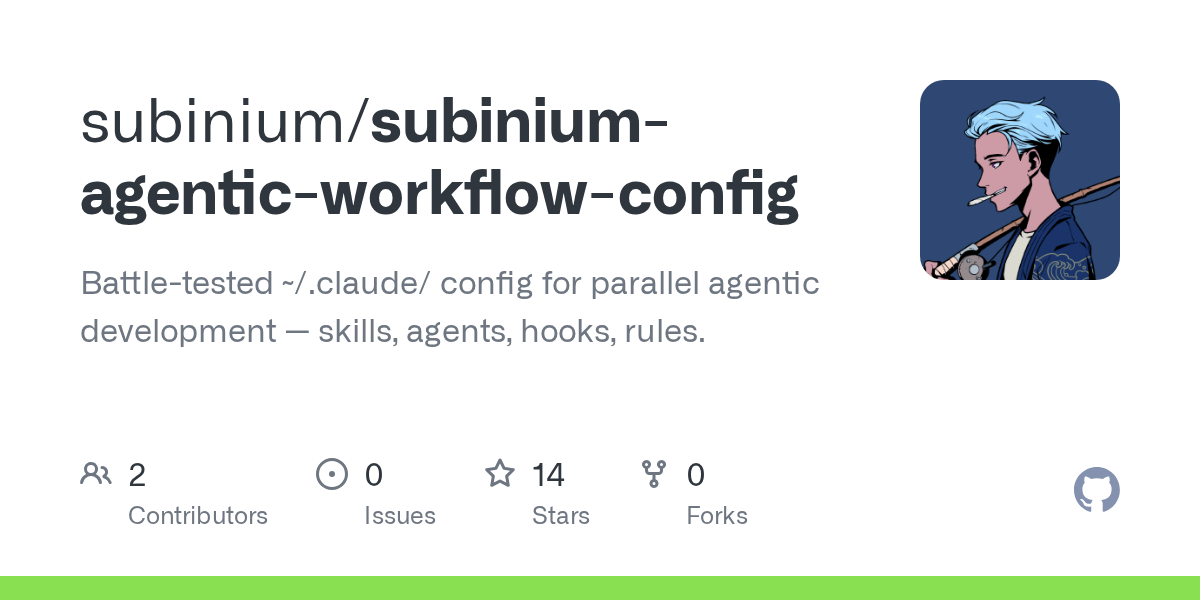 Subinium Agentic Workflow Config — Productivity skill for Claude Code