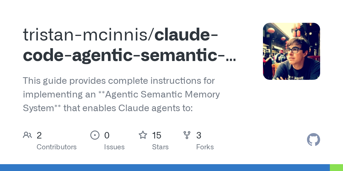 Claude Code Agentic Semantic Memory System MCP — Development skill for Claude Code
