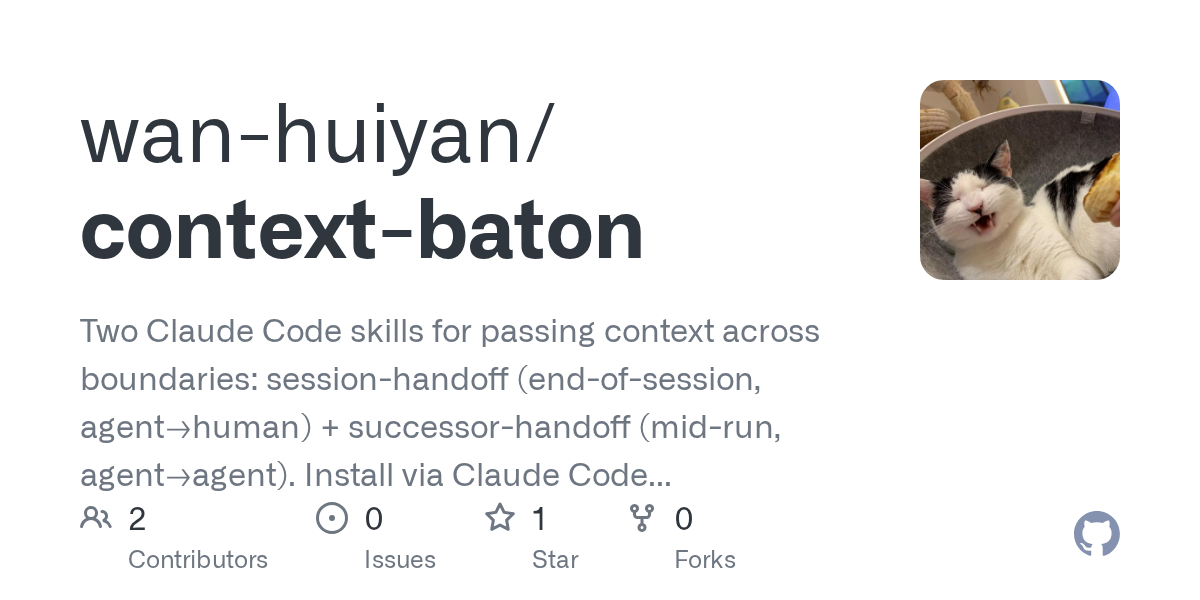 Context Baton — Development skill for Claude Code