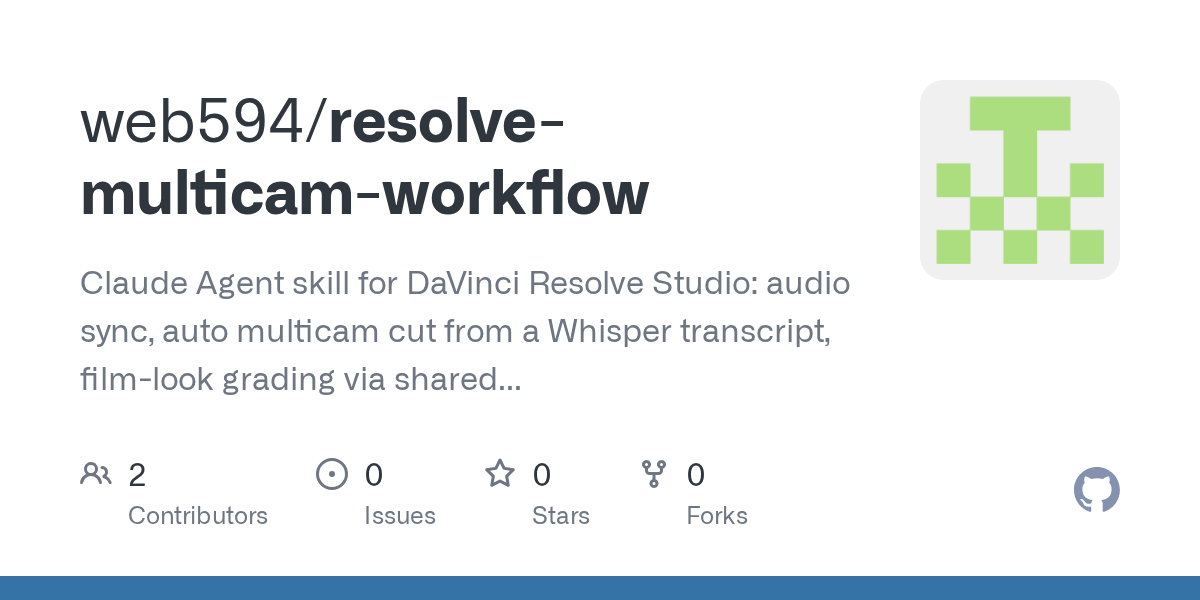 Resolve Multicam Workflow — Productivity skill for Claude Code