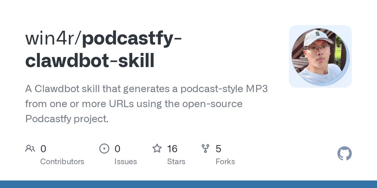 Podcastfy Clawdbot Skill — Design skill for Claude Code