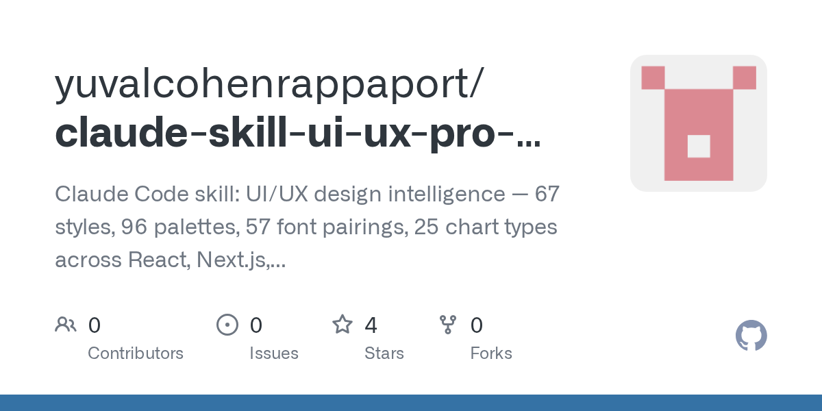 Claude Skill UI UX Pro Max — Design skill for Claude Code